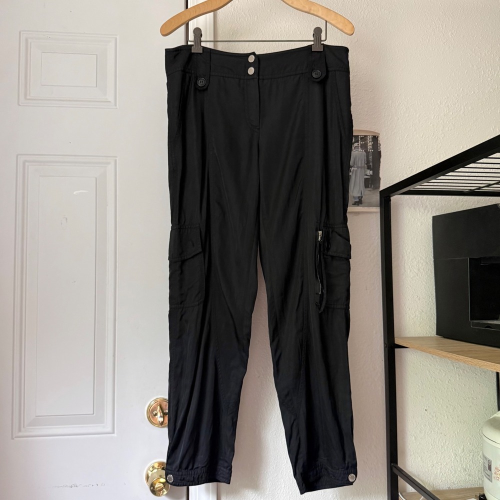 AMBIENTE black cargo slim straight leg lagenlook cropped pants